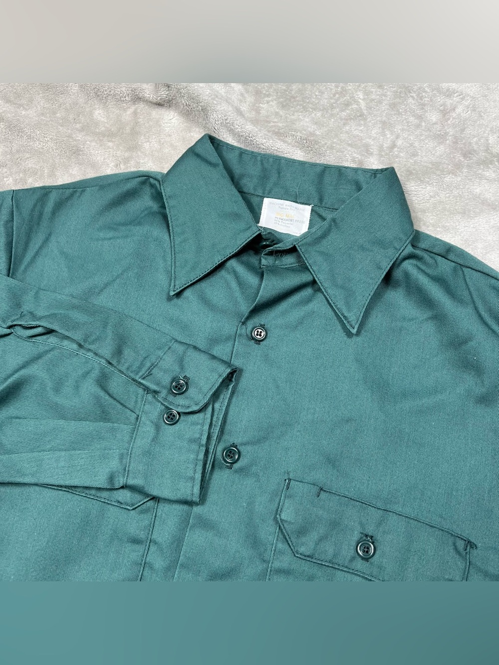 Vintage 70s Big Mac Permanent Press Button Up Shirt Mens XL Green Twill JCPenney